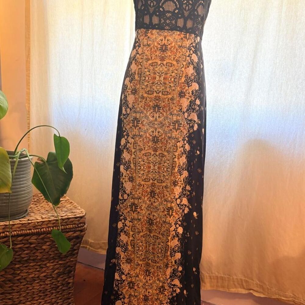 Intimately by Free People - Black, pink & gold floral and paisley print maxi dre - Picture 6 of 8